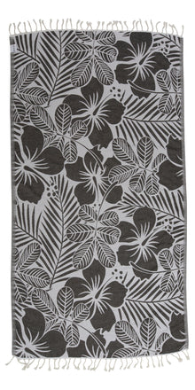  Hawaiian Flower Print Reversible Turkish Towel Made From 100% Cotton in Black