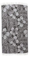 Hawaiian Flower Print Reversible Turkish Towel Made From 100% Cotton in Black