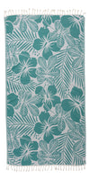 Hawaiian Flower Print Reversible Turkish Towel Made From 100% Cotton in Seagreen