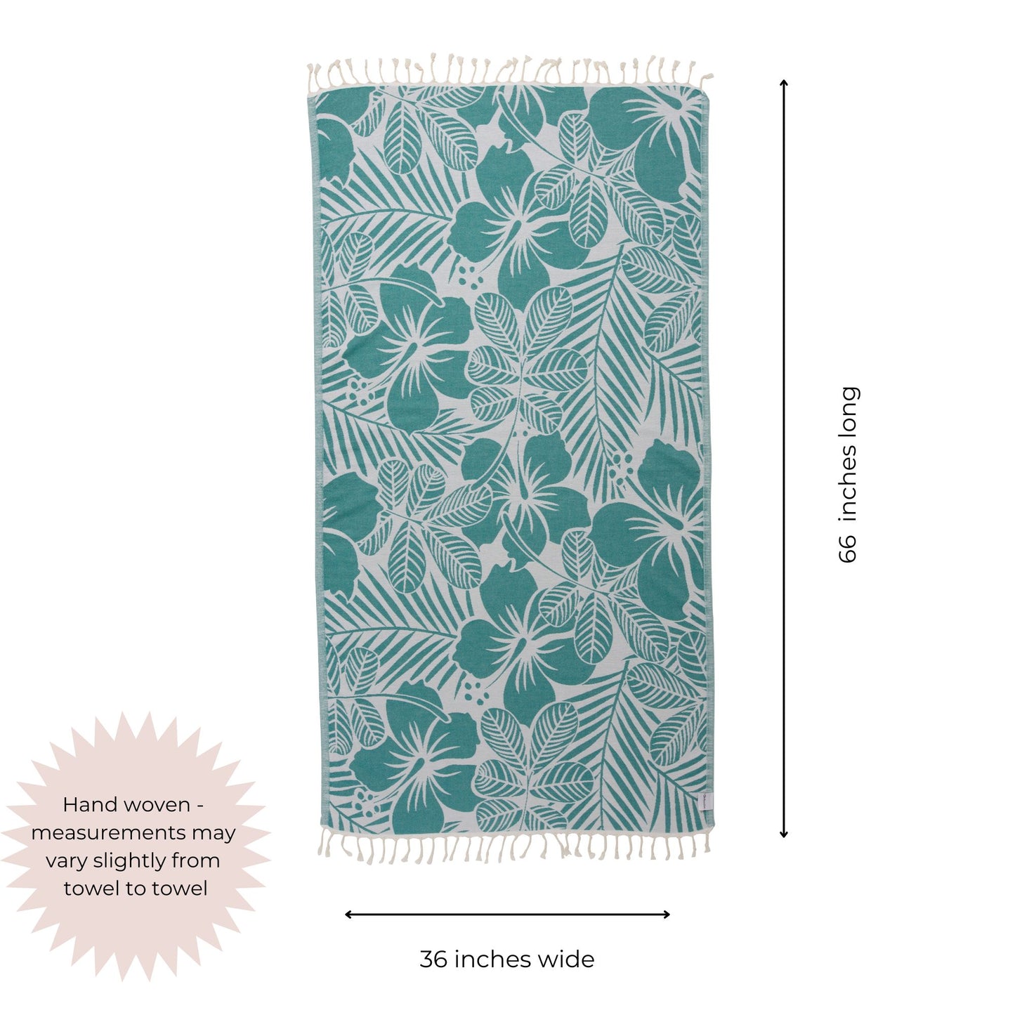 Hawaiian Flower Print Reversible Turkish Towel Made From 100% Cotton in Seagreen