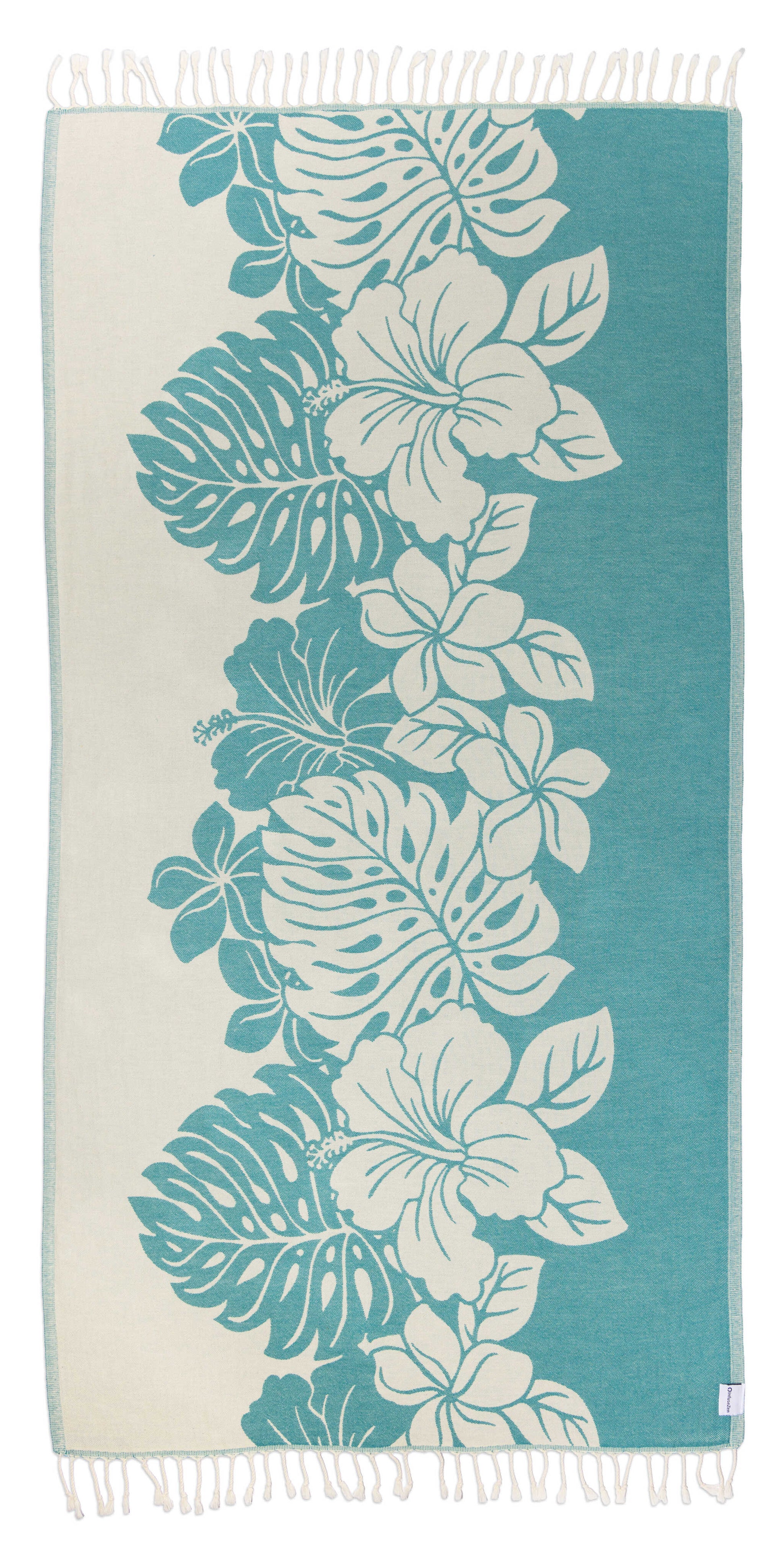 Teal floral towel towel on white background 