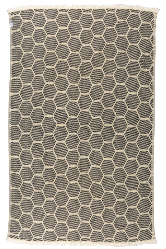 Hive Cotton Throw Blanket in Black and Cream