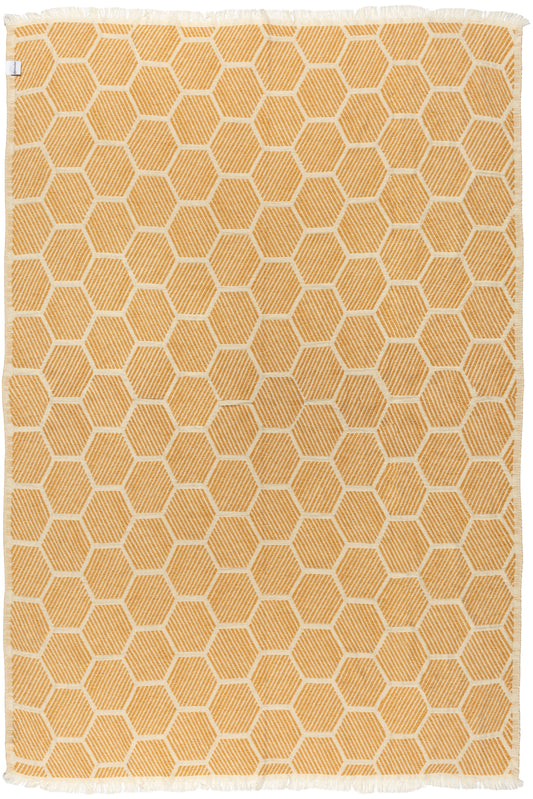 Hive Cotton Throw Blanket in Golden Yellow and Cream