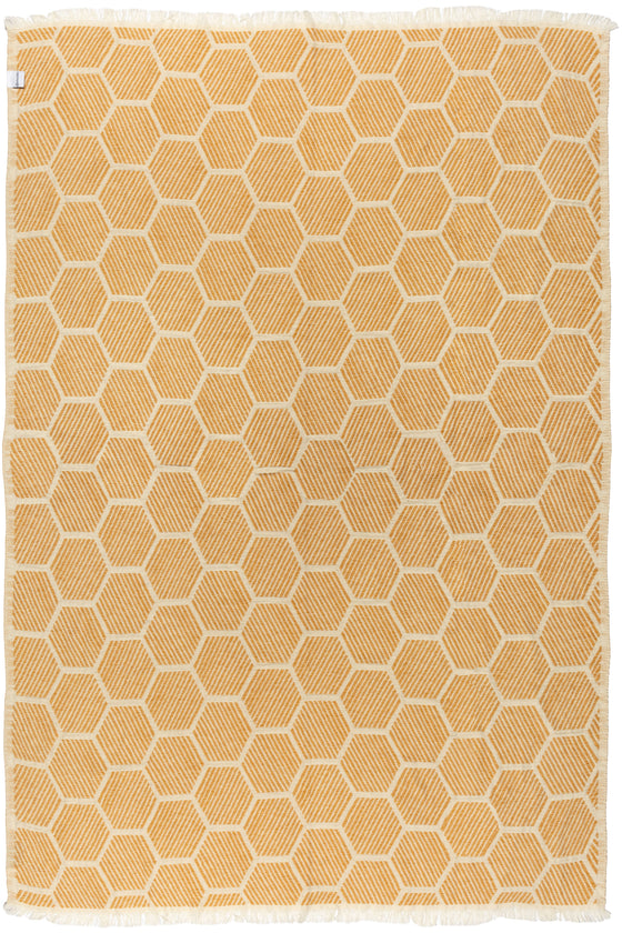 Hive Cotton Throw Blanket in Golden Yellow and Cream