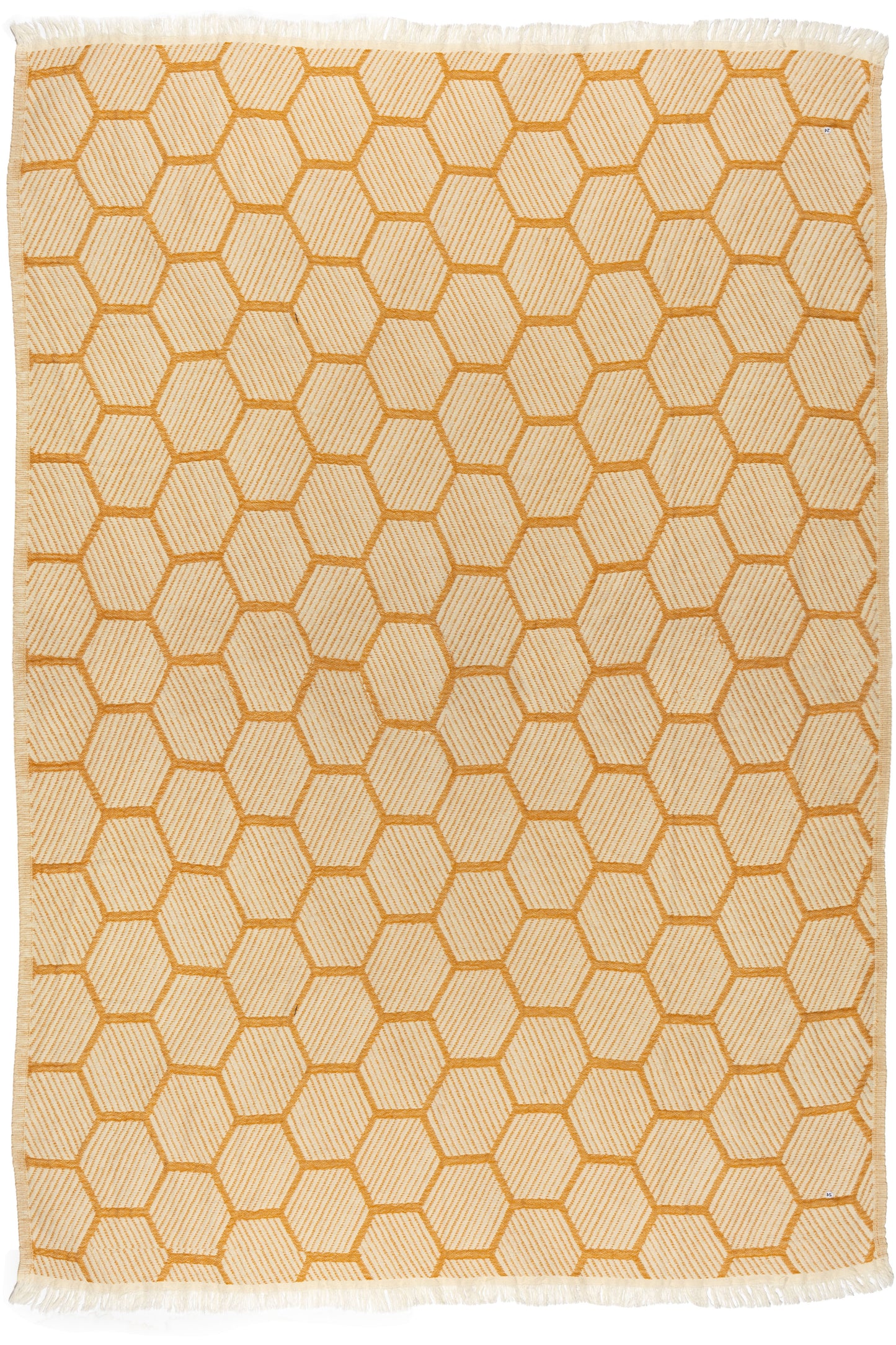 Hive Cotton Throw Blanket in Golden Yellow and Cream