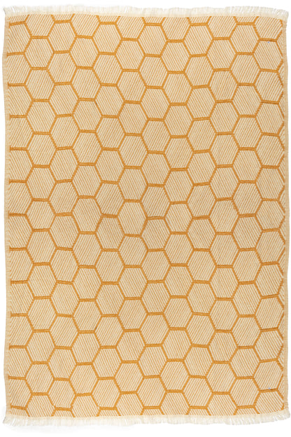 Hive Cotton Throw Blanket in Golden Yellow and Cream