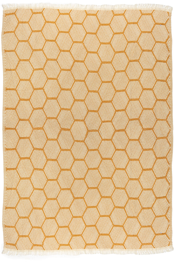 Hive Cotton Throw Blanket in Golden Yellow and Cream