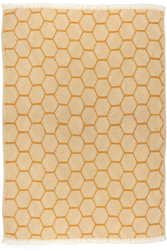 Hive Cotton Throw Blanket in Golden Yellow and Cream