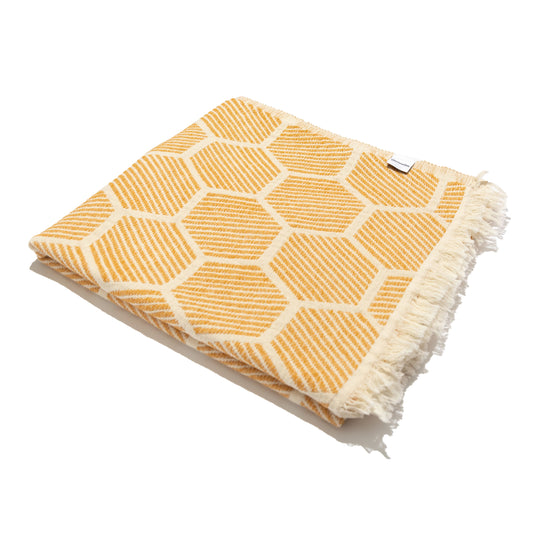 Hive Cotton Throw Blanket in Golden Yellow and Cream