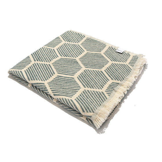 Hive Cotton Throw Blanket in Navy and Cream
