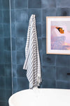 Gradient Striped Organic Turkish Towel with Soft Terry Cloth Back in Navy