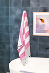 Marine Striped Organic Turkish Towel with Soft Terry Cloth Lining in Fuchsia & Grey