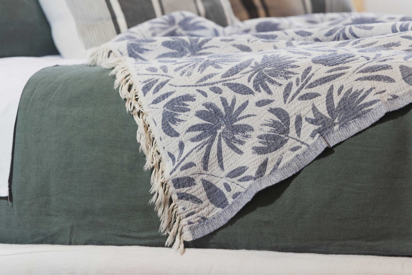 Whimsical Flower Organic Reversible Muslin Blanket in Navy & Natural