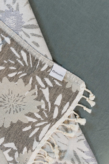 Flower Pop Organic Cotton Medium Weight Throw Blanket in Black & Grey