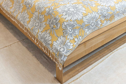 Garden Flower Organic Cotton Medium Weight Throw Blanket in Mustard