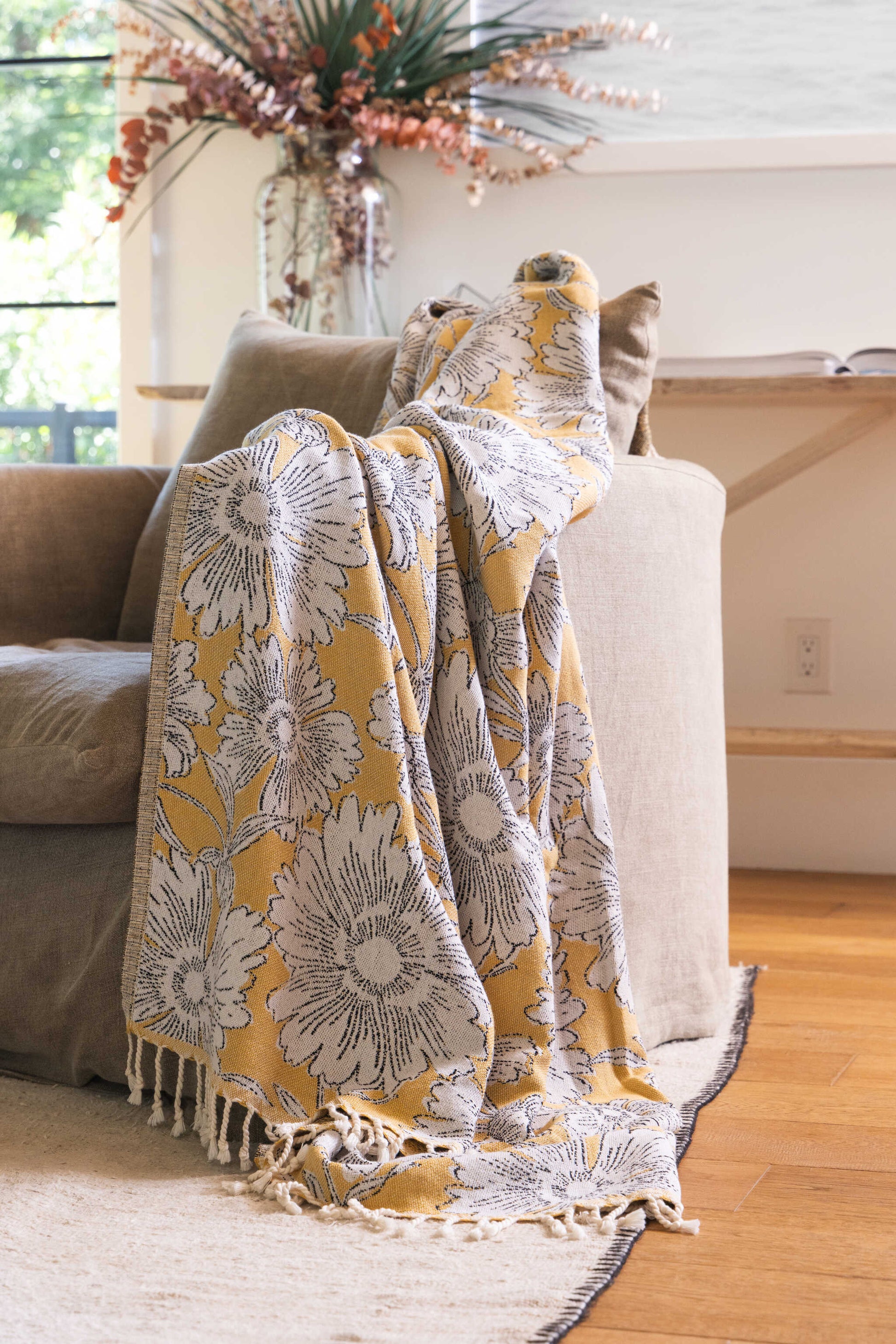 Cotton Turkish Throw Blanket All Season Organic Floral Print
