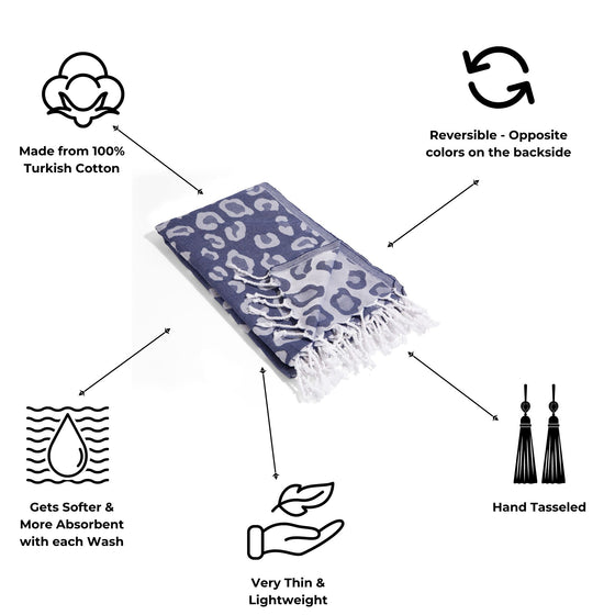 CLEARANCE - Leopard Turkish Towel Peshtemal in Indigo