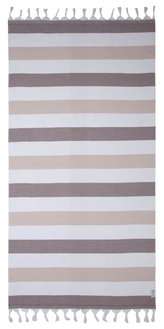 OUTLET SALE - Kapris Terry Lined Turkish Towel in Brown and Beige - FINAL SALE