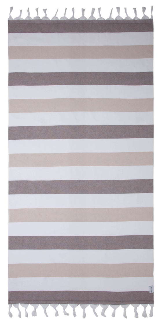 Kapris Striped Turkish Towel with Soft Terry Cloth Back in Brown, Beige and White