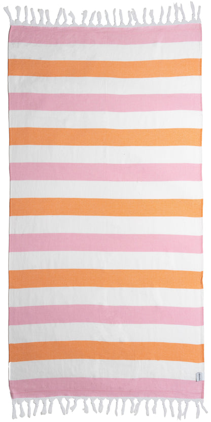 OUTLET SALE - Kapris Terry Lined Turkish Towel in Orange and Pink