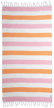  Kapris Striped Turkish Towel with Soft Terry Cloth Back in Pink and Orange