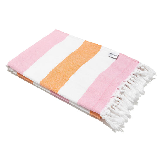 Kapris Striped Turkish Towel with Soft Terry Cloth Back in Pink and Orange