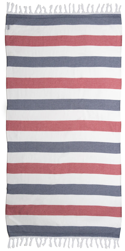 OUTLET SALE - Kapris Terry Lined Turkish Towel in Navy and Red