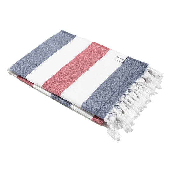 Kapris Striped Turkish Towel with Soft Terry Cloth Back in Red and Navy Blue