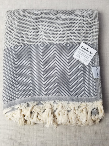 OUTLET SALE - Diamond Weave Turkish Cotton Throw Blanket in Grey