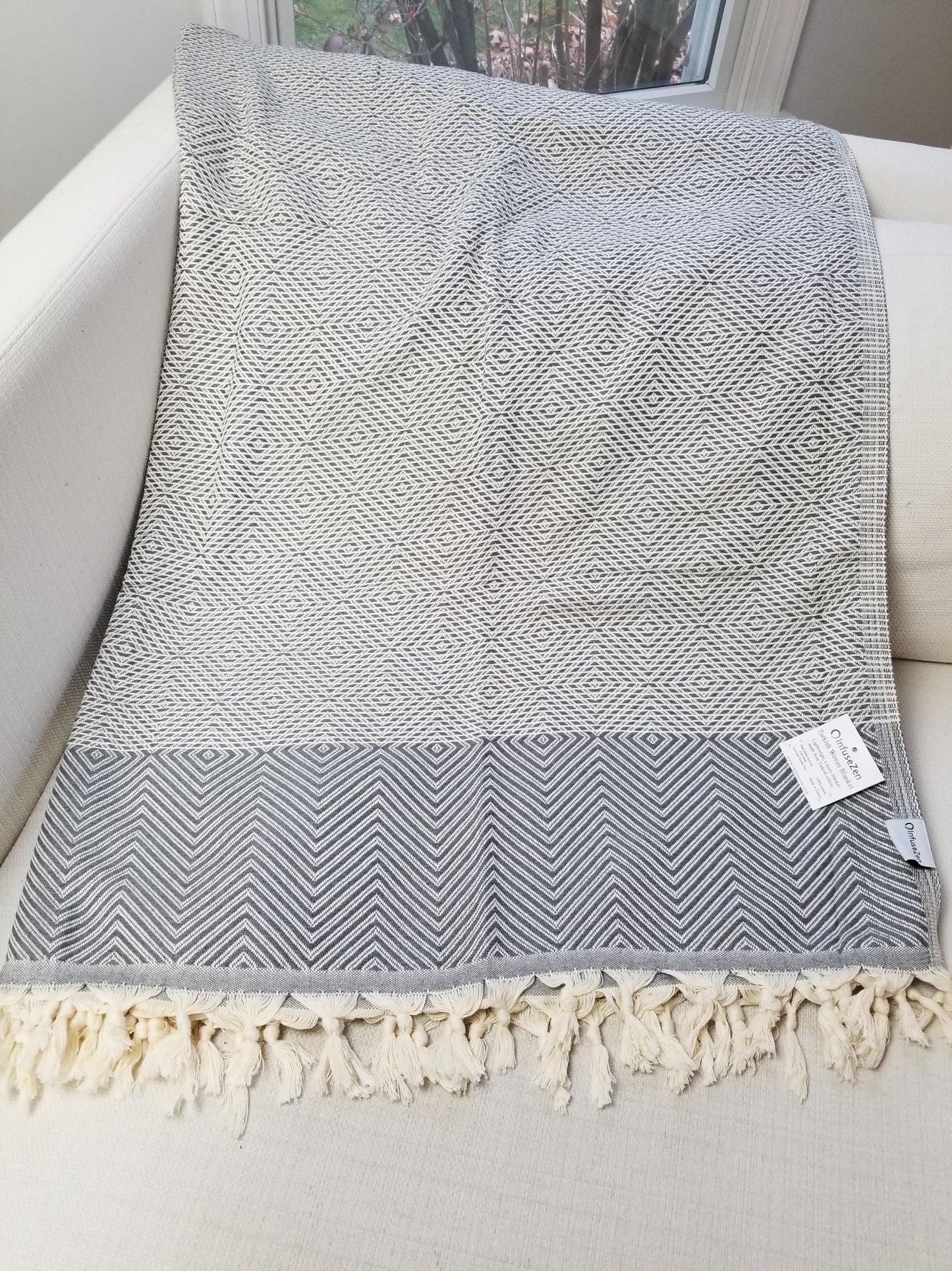 OUTLET SALE - Diamond Weave Turkish Cotton Throw Blanket in Grey