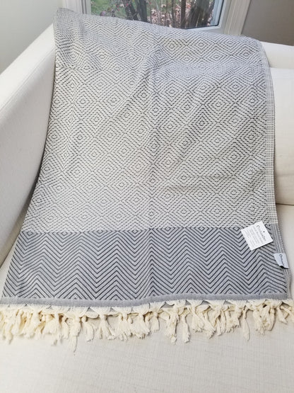 OUTLET SALE - Diamond Weave Turkish Cotton Throw Blanket in Grey