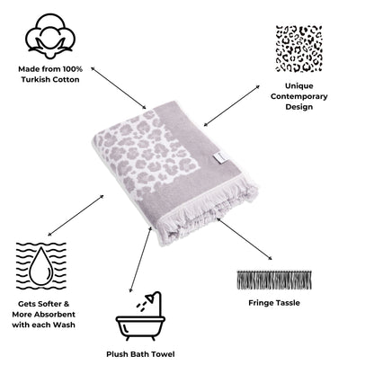 Leopard Full Terry Turkish Towel in Grey