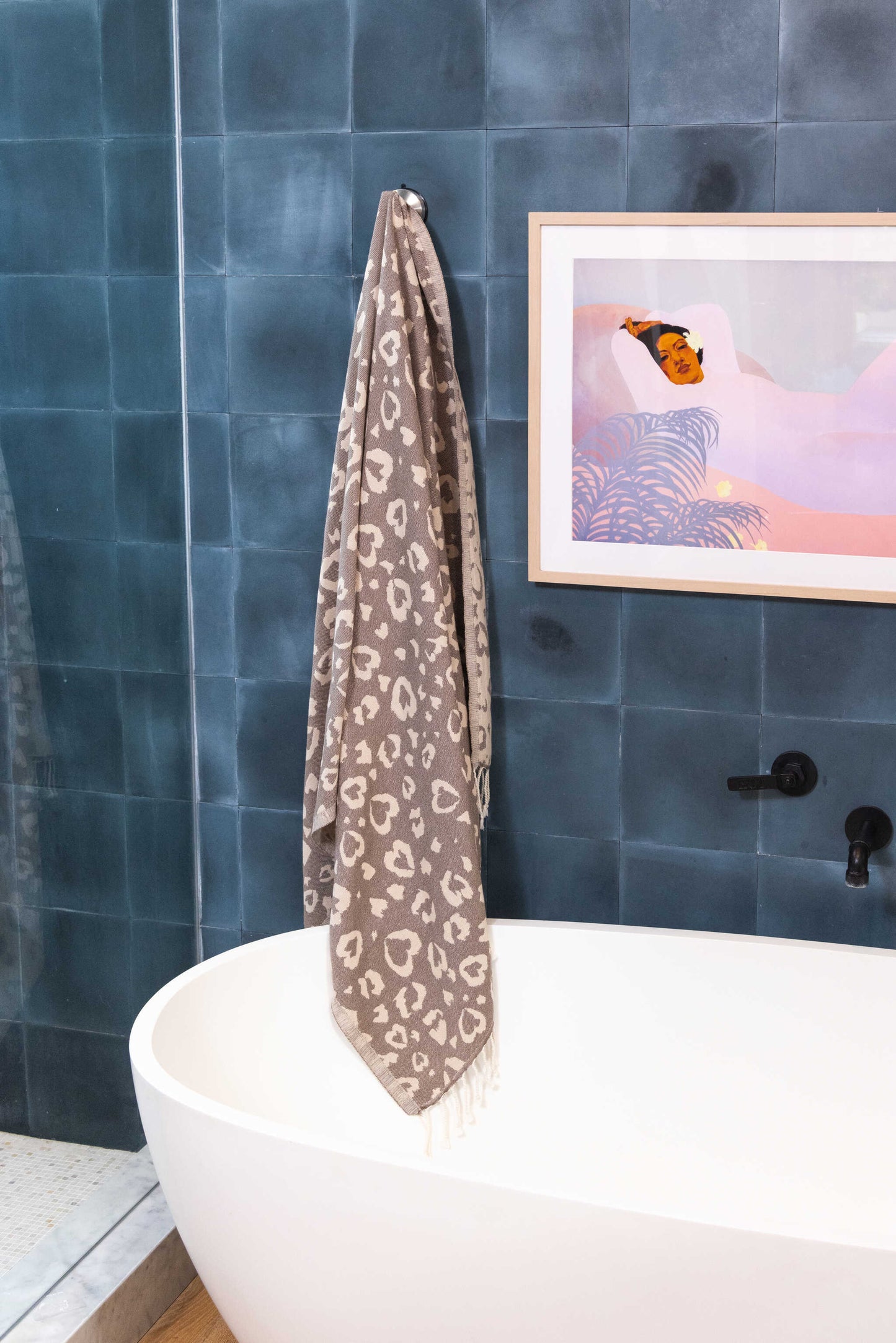 Leopard Heart Organic Turkish Towel in Brown