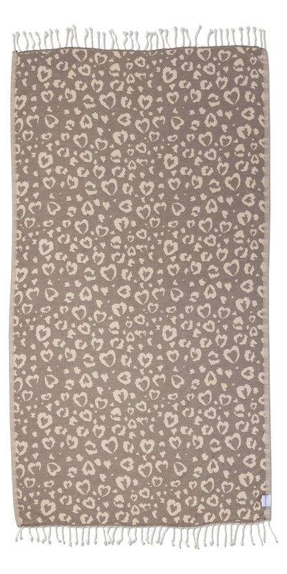 Leopard Heart Organic Turkish Towel in Brown