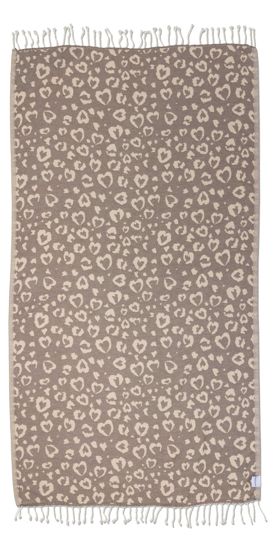 Leopard Heart Organic Turkish Towel in Brown