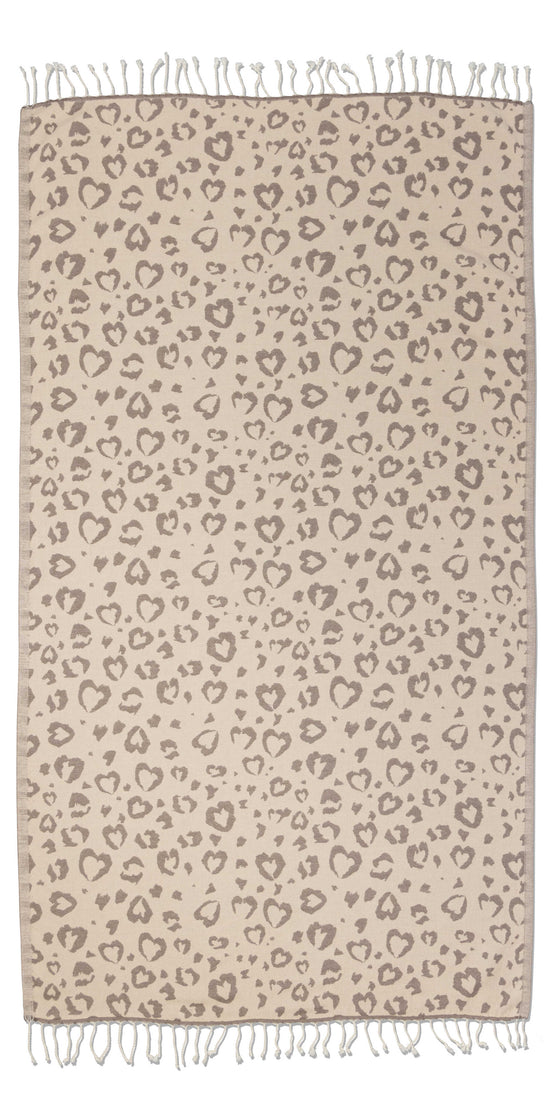 Leopard Heart Organic Turkish Towel in Brown