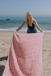 Leopard Heart Organic Turkish Towel in Pink