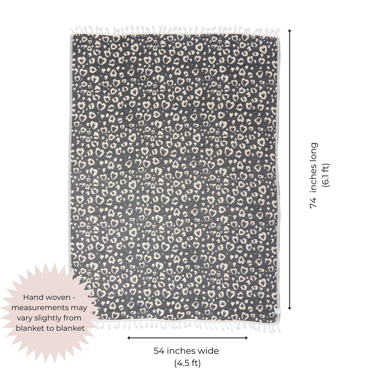 Leopard Heart Matching Blanket & Towel Bundle – Black (1 Blanket + 2 Towels)