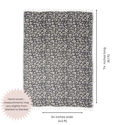 Leopard Heart Matching Blanket & Towel Bundle – Black (1 Blanket + 2 Towels)