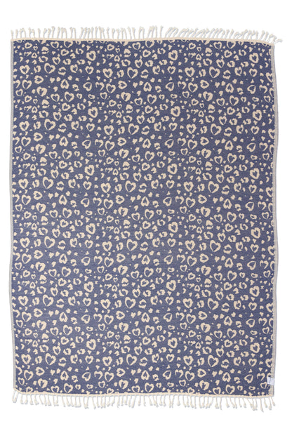 Leopard Heart Organic Cotton Medium Weight Throw Blanket in Navy & Natural