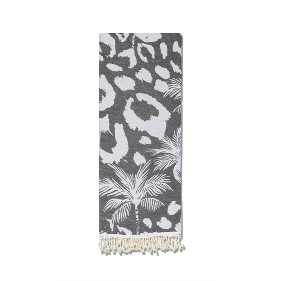 Leopard Palm Organic Turkish Towel in Black