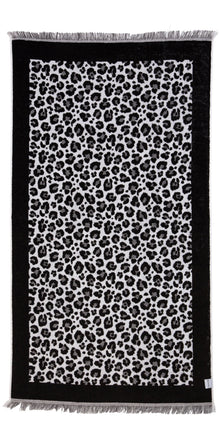  CLEARANCE - Leopard Full Terry Turkish Towel in Black