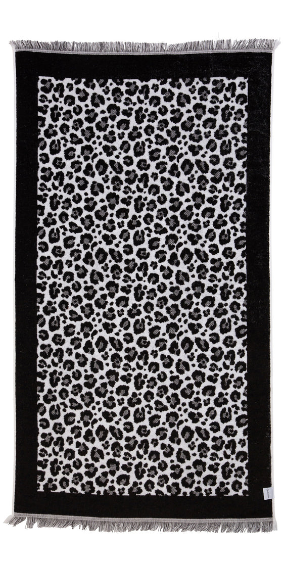 CLEARANCE - Leopard Full Terry Turkish Towel in Black