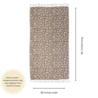 Leopard Heart Matching Blanket & Towel Bundle – Brown (1 Blanket + 2 Towels)