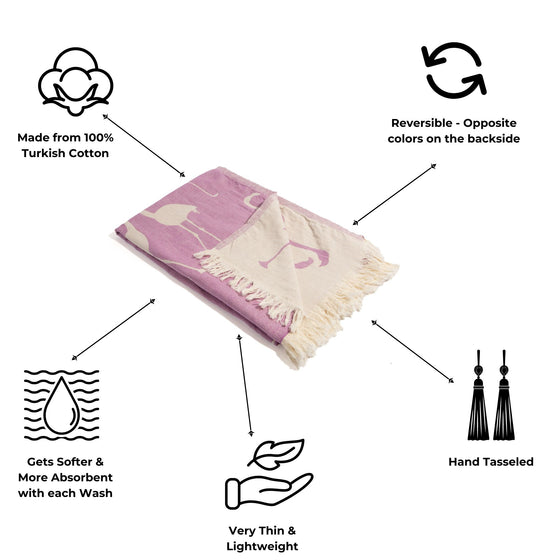 Flamingo Reversible Cotton Turkish Towel in Lilac