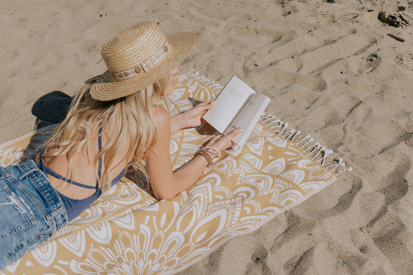 Mandala Organic Turkish Towel in Mustard Yellow