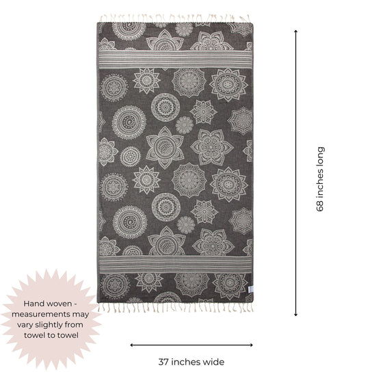 CLEARANCE - Mandala Flower Sand Resistant Turkish Towel in Black
