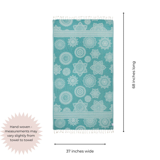 CLEARANCE - Mandala Flower Sand Resistant Turkish Towel in Seagreen