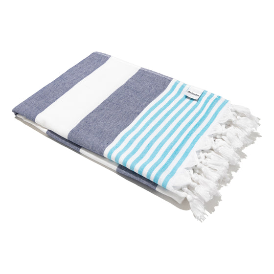 Marine Striped Turkish Towel with Soft Terry Cloth Back in Navy & Blue