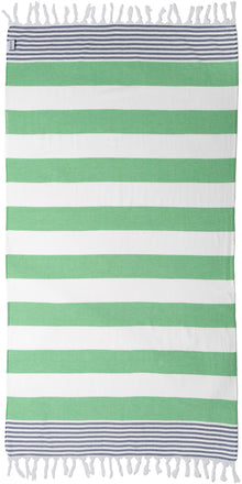  Marine Striped Turkish Towel with Soft Terry Cloth Back in Green & Navy